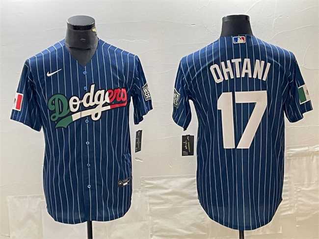 Men%27s Los Angeles Dodgers #17 Shohei Ohtani Navy Cool Base With Patch Stitched Baseball Jerseys->los angeles dodgers->MLB Jersey